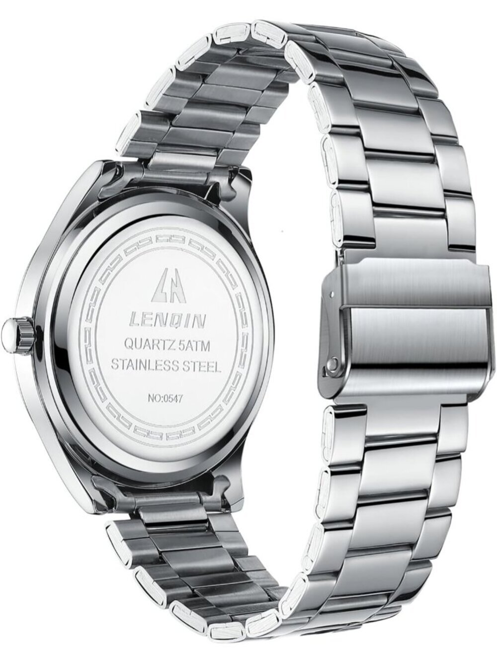 Men's Silver Black Classic Waterproof Stainless Steel Analog Quartz Luxury Watch - Picture 2 of 6